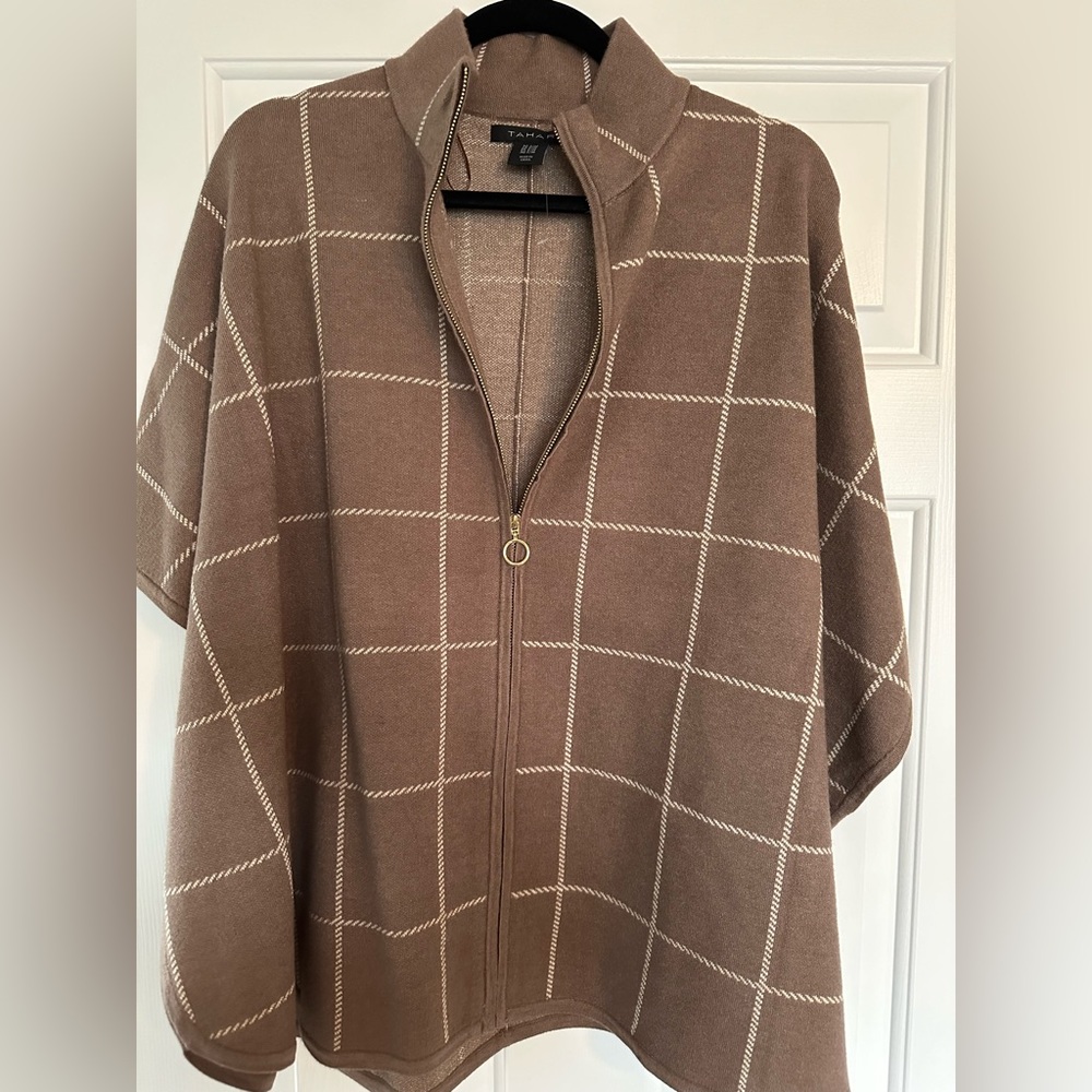 New Tahari Brown and Gold Zip Poncho - Size S/M